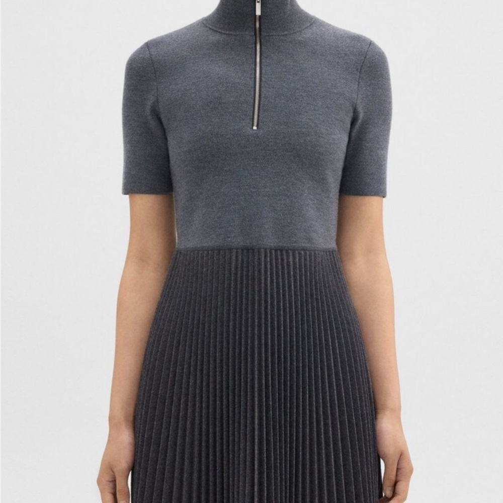 Theory Zip-Up Combo Dress in Blended Wool Flannel, size M